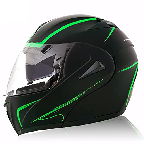 Casco integrale per bici da moto Casco integrale antiappannamento per moto Casco integrale modulare apribile DOT approvato Casco da bici da strada per uomo e donna,Matt green,XS
