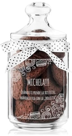 Maverton Biscottiera in vetro, capienza 1L, incisione personalizzata | Chiusura ermetica, dimensioni 21 cm x 8,5 cm, perfetta idea regalo per la Donna, torte e ciambelle
