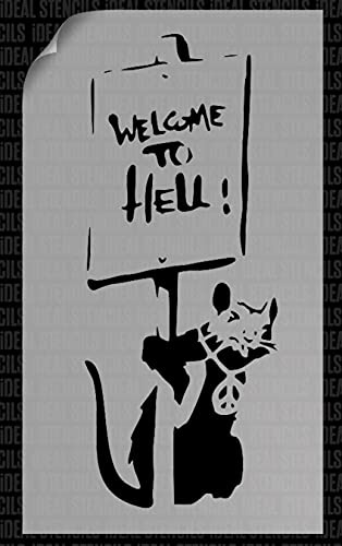 Banksy Schablone Welcome to Hell, A2, bemalte Größe 22 x 54 cm, Heimdekoration, Kunstmalerei-Schablone