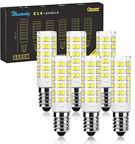E14 LED Birne 5W, Kaltweiß 6000K LED Lampe 550LM, Leuchtmittel E14 ersetzt 50W Halogenlampen, Kein Flackern Kühlschranklampe Nicht Dimmbar, Led Mais Birne für Dunstabzugshaube Wandlampen, 6 Stück