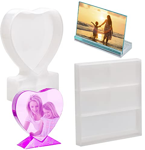 NATUCE 2 Stück Epoxidharz-Formen für Fotokarten, Silikonform in Herzform und Quadraten, personalisierte Bilderrahmen für Geburtstagsdekorationen, Hochzeit, Tisch, Handwerk