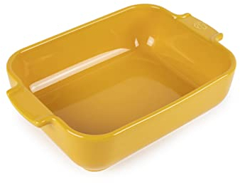 PEUGEOT - Rectangular Ceramic Baking Dish - 25 cm (including handles) x 15.5 cm x 5.5 cm - Capacity: 1.4 L - 2-3 Servings - 10 Year Guarantee - Made In France - Saffron Colour