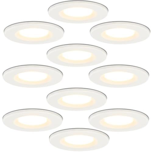 HOFTRONIC 10er Venezia - LED Einbaustrahler Flach 68mm Weiß - IP65 Wasserdicht, Spots Badezimmer, Küche und Wohnzimmer - 2700K Extra Warmweiß - Einbautiefe 45mm