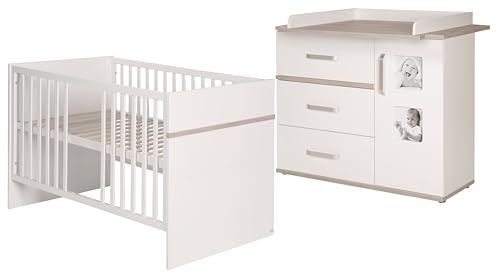 roba Kindermöbelset 'Moritz‘, 2-teilig, Kinderbett 70x140cm & Wickelkommode breit, weiß, 'Luna Elm'