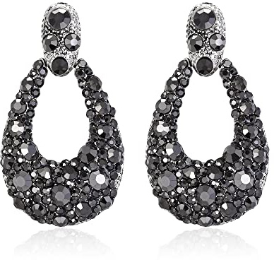 Clearine Damen Ohrringe Strass Kristall Kronleuchter Tropfen baumeln Ohrringe für Hochzeit Party Prom Schwarz Silber-Ton