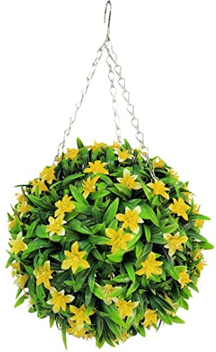 Best Artificial 28cm Lily Topiary Hanging Flower Ball **UV Fade Protected** (Yellow)