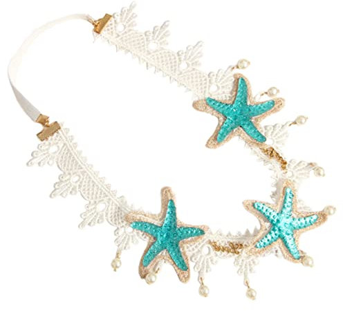 Beavorty Lace Stirnband Mit Perlen Und Seestern Meerjungfrau Haarreif Für Mädchen Und Damen Elegantes Haarschmuck Accessoire Für Hochzeit Party Abendveranstaltung Und Fotos Charmantes Kopfb
