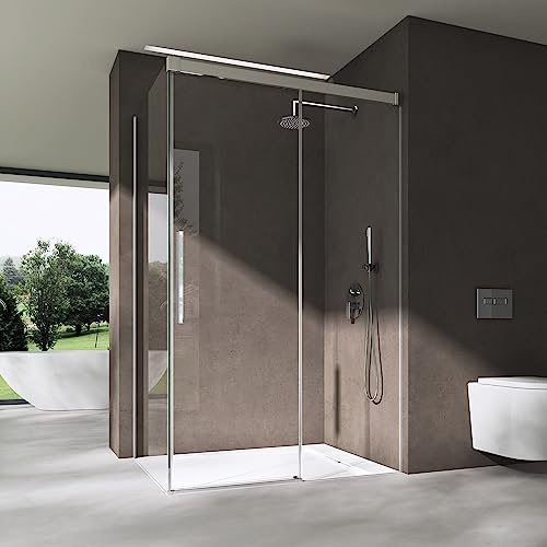 doporro Box Doccia 100x120x195cm, Cabina Doccia Angolare con Porta Scorrevole Soft-close Vetro di Sicurezza ESG Vetro Trasparente Incluso Rivestimento Ravenna12K-Plus