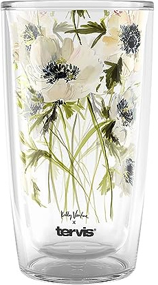Tervis Kelly Ventura Floral Vista Crystal Collection Gobelet isotherme en plastique Motif fleurs sauvages Blanc