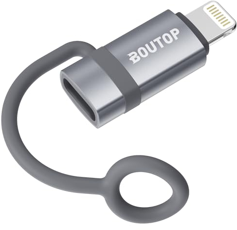 BOUTOP [Apple MFi Certified 36W USB C to Lightning Adapter for Fast Charging, USB C Female to Lightning Male Adapter for iPhone 14 13 12 11 Pro Max, iPad Pro [ Light Grey ], Not for Audio/OTG