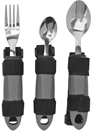 Juego de Utensilios Adaptables, Cubiertos de Fácil Agarre para Parkinson, Artritis, Soporte sin Peso, Cuchara, Tenedor, Cuchillo de Acero Inoxidable, Ideal para Personas Mayores