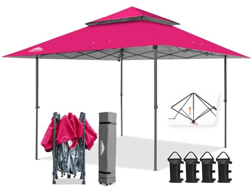 EAGLE PEAK 4x4m Tente à auvent abattable à Jambes Droites Canopy instantané extérieur, abri Pliant Simple avec Avant-toits Auto-Extensibles 15,4 m² d’Ombre, Rose foncé