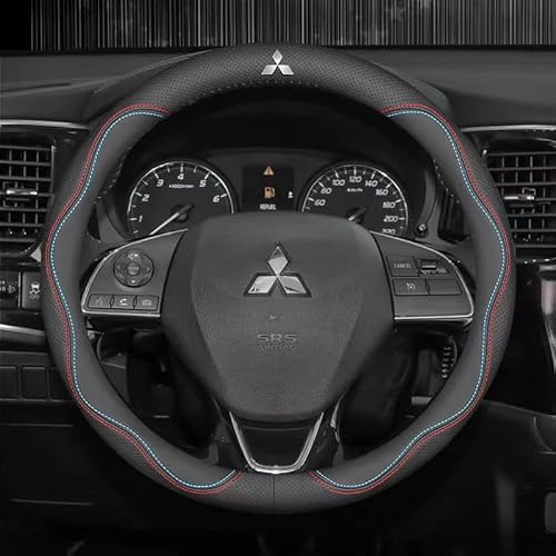 TEMKIN Auto Lenkradbezug Leder für Mitsubishi Space Star 2019-2023 Nappa Leder Anti Rutsch Atmungsaktiver Heavy Duty Lenkradbezug rutschfest Lenkradschutz Größe 37-39cm für Männer Frauen