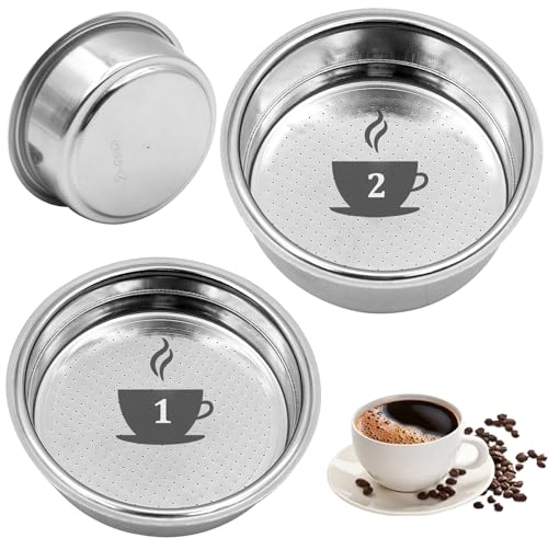 Scettar 2 Pezzi 51mm Filtri da Caffè in Acciaio Inossidabile, 1Tazze 2 Tazze Cestello per Filtro Pressurizzato a Doppio Strato da Compatibile con le Macchine da Caffè Cecotec Ufesa Delonghi Breville