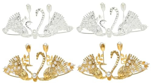 IMIKEYA 4pièces Décorations De Gâteau Couronne Avec Artificielles Accessoires Élégants Pour Anniversaire Et Doré Argenté
