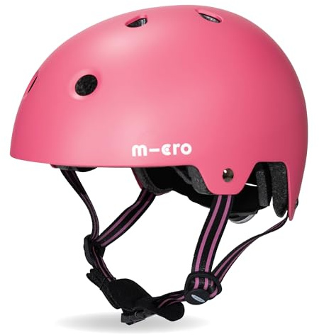 Micro Scooter | Bike/Scooter Eco Deluxe Kids Helmet | Kids Bike Accessories | LED Rear Light | Protective Chin Strap | Inner Padding | Adjustable Strap & Sizing Wheel | Small (48-54cm) | Eco Matt Pink
