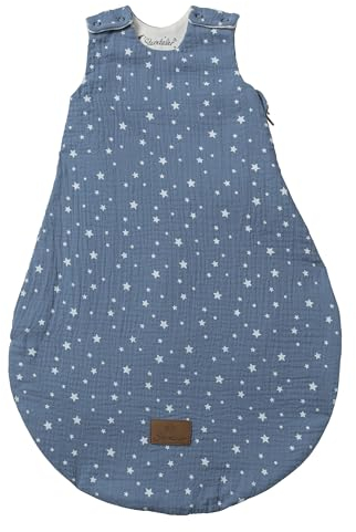 Baby sovsäck åsna Emmi gjord av muslin med jerseyfoder, nyfödd sovsäck storlek 44, jeansblå, TOG 0,50