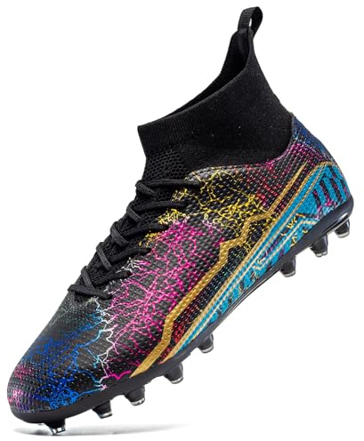 XGHRIAN Soccer Cleats Mens Youth Turf Soccer Shoes High Tops Football Cleats Professional Athletic AG Training Football Boots Unisex,Black,US Men 12