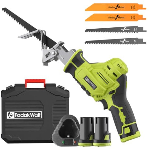 Sega a Gattuccio,FADAKWALT 12V Sega alternativa a batteria con velocità variabile da 0-2700 RPM,più verde Seghetto a Batteria con batterie da 2 * 2.0Ah e Ricarica rapido,4 lame