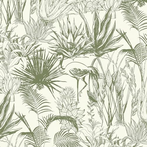 CiCiwind Papier peint autocollant 41 cm x 5 m - Fleurs blanches et vertes - Imperméable - Film pour meubles - Fleurs et oiseaux - Film adhésif en vinyle - Pour chambre à coucher, mur, meubles