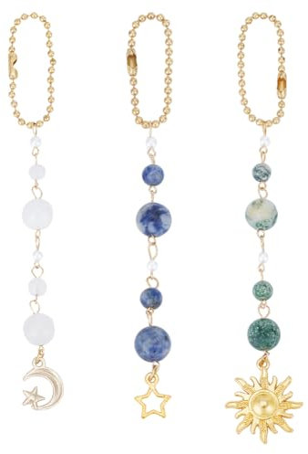 DELORIGIN 3 pièce de Décoration à Suspendre pour Voiture en Forme de Soleil de Lune D'Étoiles de Pierre Précieuse pour Rétroviseur en Alliage Accessoires pour Cadre de Fenêtre de Voiture Balcon