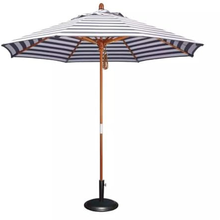 DGSYUAN Sonnenschirm Im Freien 6,8 Fuß Außenschirm Mit Sockel, Terrassenschirm, Holzstange, Strandschirm Für Die Gartenterrasse Am Pool Gartenschirm(A-Blue and White)