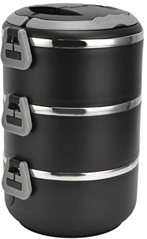 Tixiyu Lonchera apilable de acero inoxidable con compartimentos térmicos, 3 niveles aislados, contenedor de alimentos para escuela, camping, picnic (3 capas)