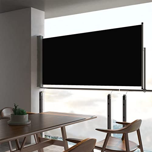 AUVYI Garten Seitenmarkise Schwarz Balkon Sonnenschutz Outdoor Sichtschutz Ausziehbar Blickdicht Markise UV-Schutz Privacy Screen 60x300 cm Windschutz Terrasse Gewebe und Stahl