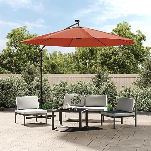 Xichuzi Ampelschirm mit Leuchten und StahlMast, Balkon Sonnenschirm, Marktschirm, Garten, Balkon Schirm, Sonnen Schirme, Balkonschirm, Terrakottarot