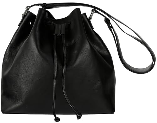 Time Resistance Leder Beuteltasche – Handtasche aus Vollnarbenleder für Damen – Italienische handgefertigte Schultertasche