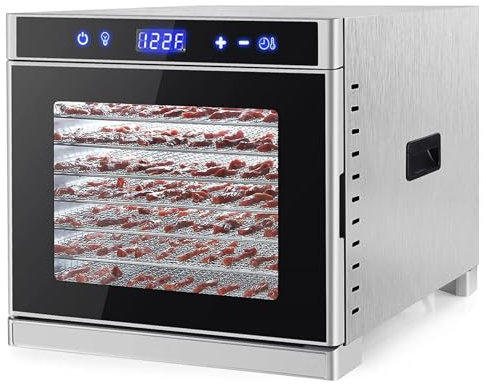 Máquina deshidratadora de alimentos profesional | Bandejas de acero inoxidable de 6/8 | Secadora para cecina, golosinas para perros, hierbas, carne, res y frutas,8-Layers-Silver