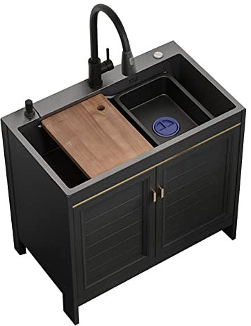 Generico Mobile lavabo per Lavanderia con mobiletto, lavello in Acciaio Inox con vano portaoggetti, Stazione lavamani Portatile per Lavanderia e ripostiglio, Cucina, Bagno (Colore: A, Dimensioni: 72*