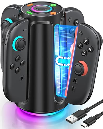 Switch 2 Stazione di ricarica compatibile con Nintendo Switch 2, stazione di ricarica Quad Controller Docking Station Accessori Charger per controller Joycon con 8 modalità di luce RGB, Ovale