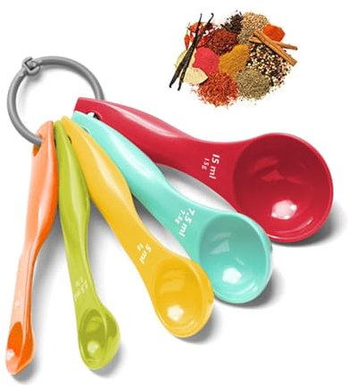 Messlöffel Set, 5 Stück Gramm Dosierlöffel Bunt Messlöffel mit unterschiedlichem Fassungsvermögen, Portionierlöffel aus Kunststoff zum Kochen, Backen, für flüssige Zutaten und Pulvermessgeräte
