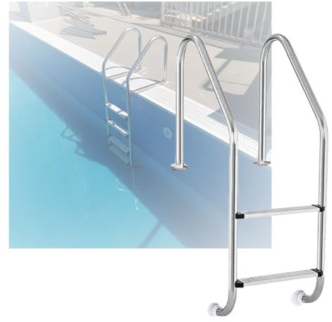 Échelle De Piscine, 2/3 Marches, Marchepied De Piscine Robuste, Escalade Facile, Échelle À Pédale De Piscine for Piscine Extérieure, Parc Aquatique(2-Steps1.5mm)