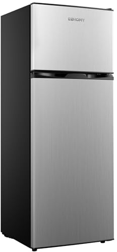 EUHOMY 7.4 Cu.Ft. Refrigerator with Freezer, 2 Door Fridge, Adjustable Thermostat，Large Capacity, Refrigerator for Kitchen/Dorm/Office/Apartment - Food Storage or Cooling drinks, Silver