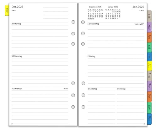 2026 Wochenplaner Einlage Personal A6, 6 Löcher, 1 Woche 2 Seiten mit Monatsübersicht, Passwort Notizen Kontakt, von Jan.26 bis Dez.26, 95x171mm, 100 GSM Nachfüllpapier, Kalendereinlage auf Deutsch