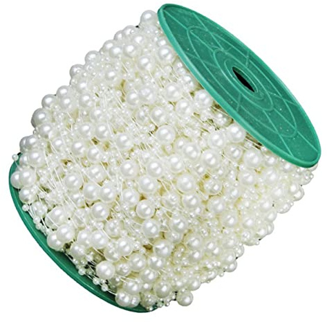 PartyKindom 75m Perlenkette Rolle Runde Perlen zum Selbermachen Kette für Basteldekoration Perlenkette Perlen Beige