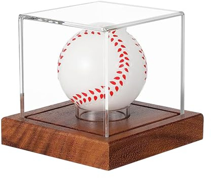 Baseball-Displaybox – Acrylgehäuse, Ballgehäuse | Premium Baseball-Autogrammbox mit Holzsockel, langlebige transparente Schutzhülle, Ausstellungsvitrine für Sport-Sammlerstücke und Andenken