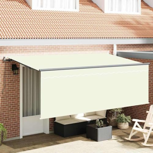 QJBSAVVA Tenda da sole retrattile, 400 x 200 cm, color crema, antracite, design moderno, con protezione UV e tessuto in poliestere resistente alle intemperie, per terrazze, balconi e giardini