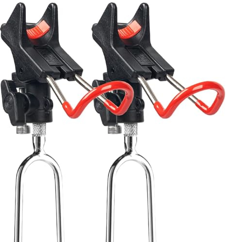 Roysmart Rutenhalter, 2 Stück Universal Angelrute Halter, 360°Verstellbar Angelrutenhalter Angelzubehör, Boden Tragbar und Abnehmbar, Edelstahl Angelrute Halter Ruten-Halter Rutenauflage