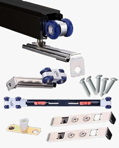 Kit per Porta Scorrevole con Chiusura Ammortizzata, Kit ferramenta per Porta del fienile Nera, Set per Porta da Cucina in Alluminio per Porta Singola in Legno, Kit Binario per Binario estern