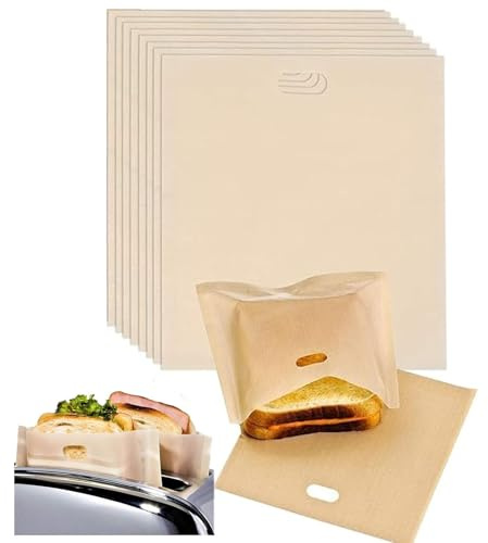 10Pcs Toaster Bags, Reusable Non-Stick Washable Toasted Sandwich Bags, Sturdy, Heat Resistant Perfect for Microwave, Toaster, Oven, Pizza