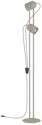 EGLO Tilston Golvlampa, vardagsrumslampa med 2 svängbara spotlights, läslampa av sandfärgat stål, E14-sockel, 142,5 cm