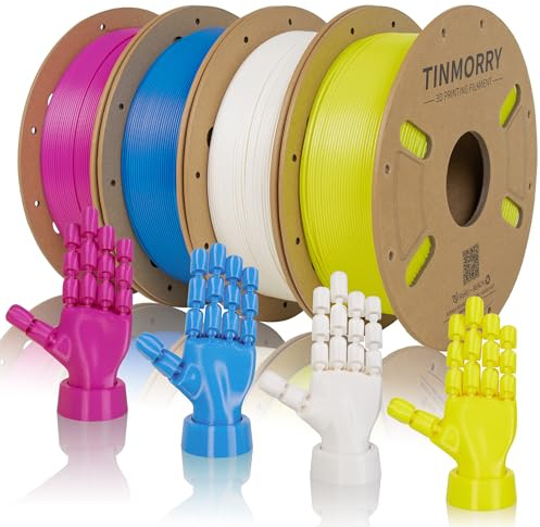 TINMORRY Lot de filaments PETG pour imprimante 3D, filament PETG-ECO 1,75 mm, filament rapide PETG-Eco pour imprimante 3D, 1 kg x 4 couleurs, magenta+blanc jade + jaune + bleu, poids net 4 kg