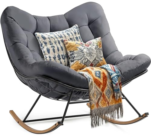 YITAHOME Oversized Rocking Chair, Wide Rocking Chair with Extra Thick Seat Cushion, Comfortable Lounge Chair for Indoor and Outdoor Use, Living Room, Patio, Garden, Porch (Grey)