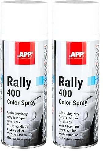 APP Rally 400 Color Spray - Pintura spray blanco brillante | Pintura para coche, madera, metal | Spray pintura blanca para para todo tipo de superficies, alta cobertura | 400 ml (Paquete de 2)