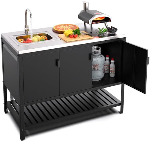 CCDVVD Stainless Steel Outdoor Sink with Cabinet, Large Capacity Stainless Steel Countertop, Outdoor Kitchen Sink Station, Utility Sink with Shelves for Patio, Garage, Laundry, 24D x 47W x 37H