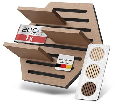 Aeco Sound® Akustikpaneele Holz - Wandregal - Echtholz Eiche & Akustikfilz | Regal Wand, Schalldämmung, Holzpaneele, Schweberegal - Eichenholz (dunkel) & extra dicker Akustikfilz (Schwarz)