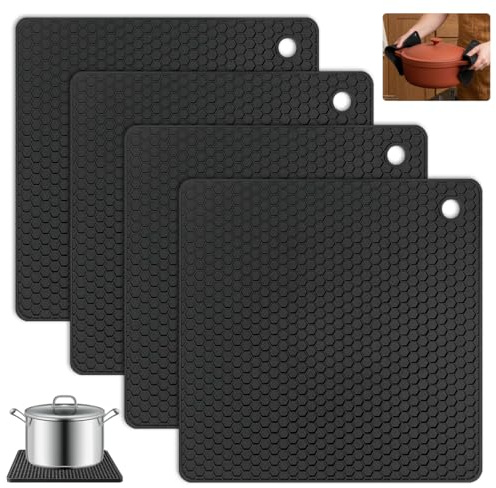 4 Stück untersetzer für küchentheke, 18cm multifunktionale Topf Untersetzer | Premium Topfuntersetzer, Set Topfuntersetzer aus Silikon, für Töpfe, Teekannenund, Spülmaschinenfest rutschfest Wabenmuster